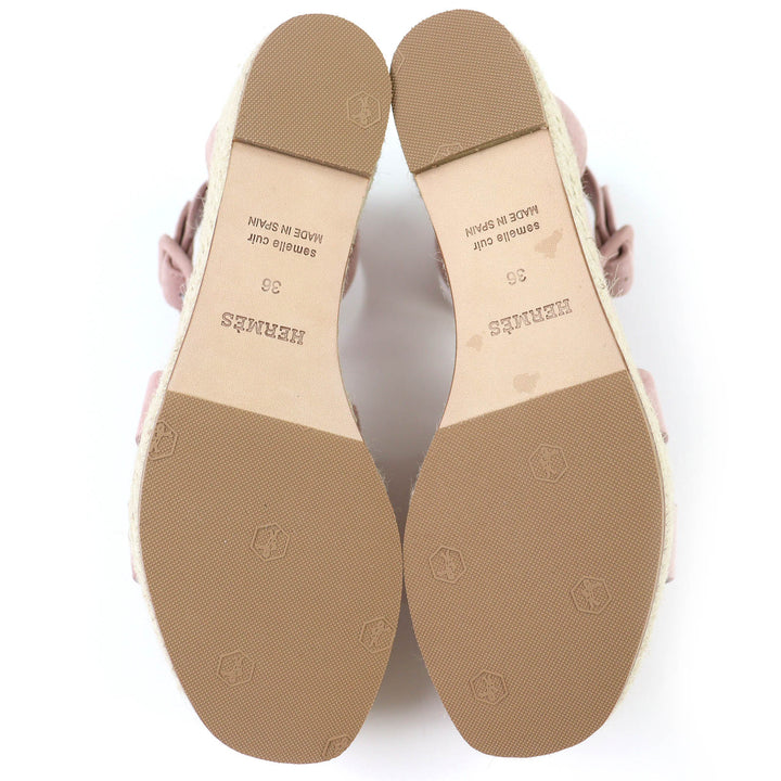 Excellent HERMES Sandals Espadrilles Elda Ankle strap suede leather pink 36