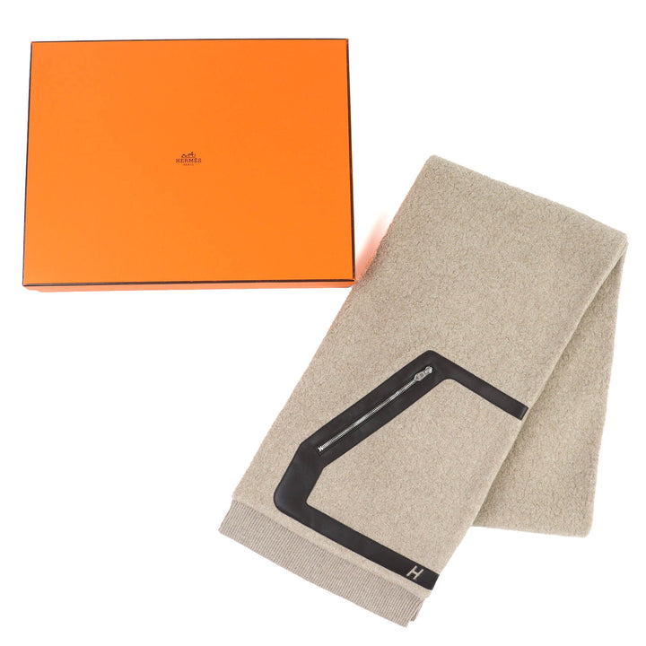 新品 HERMES スカーフ テディ ポケット Hロゴ ストール スカーフ ユニセックス ベージュ ウール H394076T