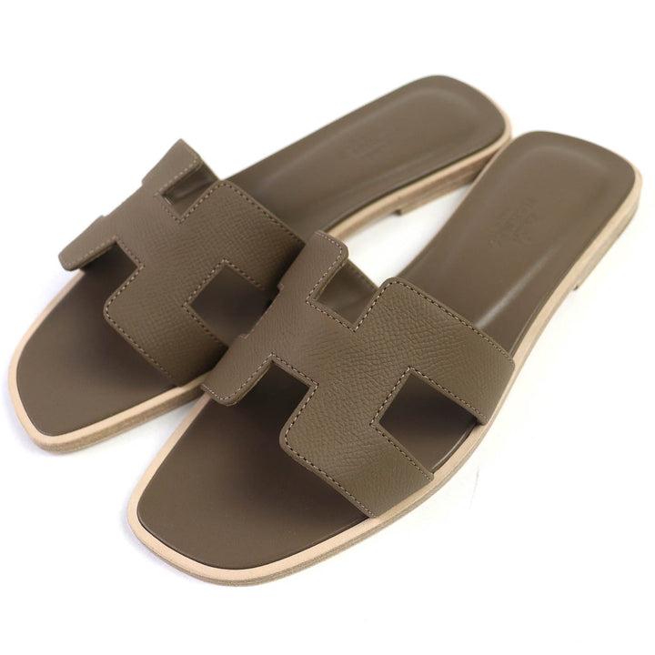 Pristine HERMES Mule Oran H logo leather flat sandals leather Women 37