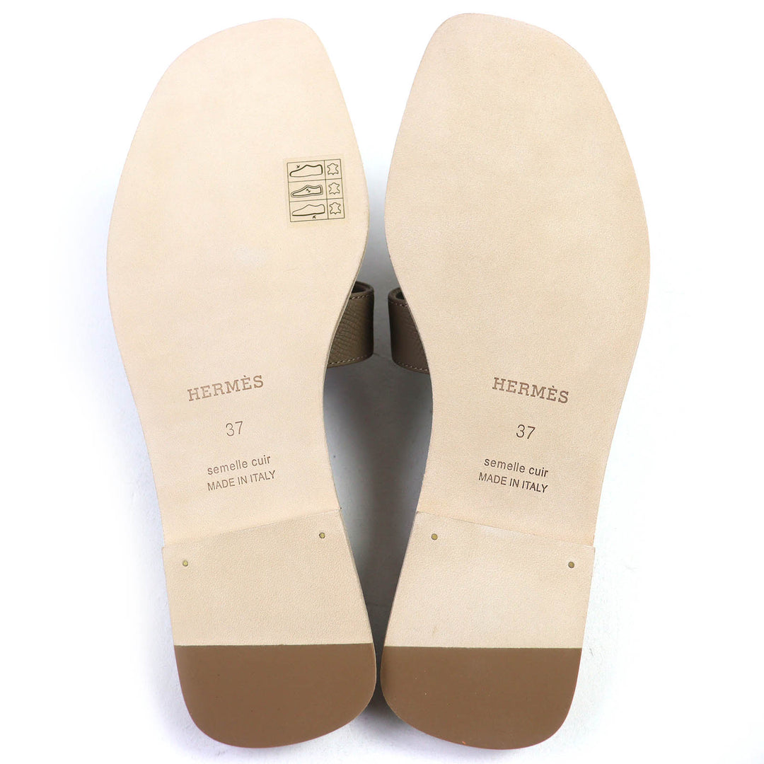 Pristine HERMES Mule Oran H logo leather flat sandals leather Women 37