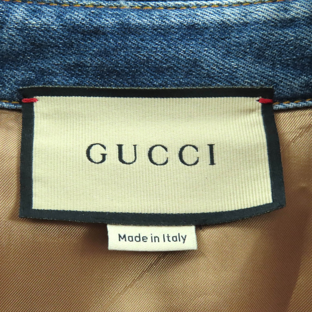 精美 GUCCI 长袖衬衫，饰有互扣式胸针，绗缝牛仔布，38 码，772882