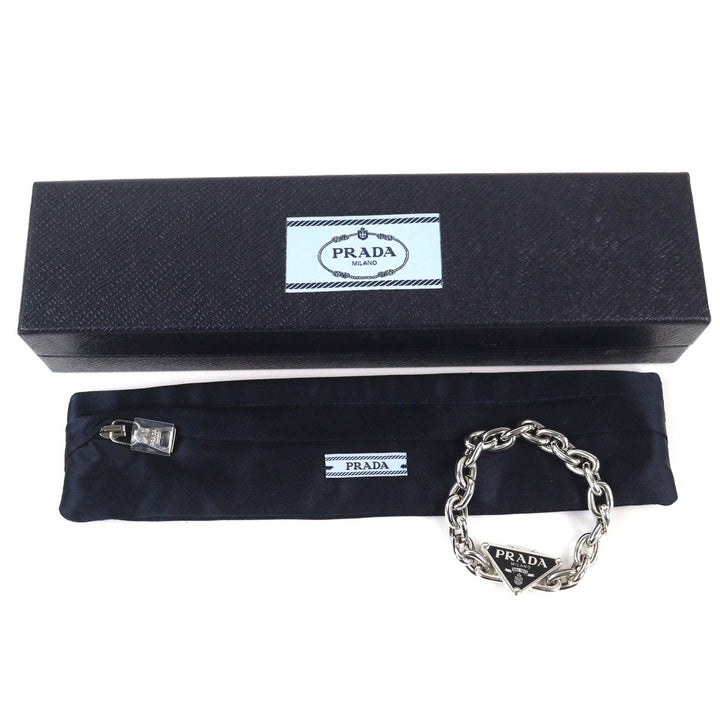 Great PRADA bracelet Triangle Logo Chain Silver 925 mens M 2JB525