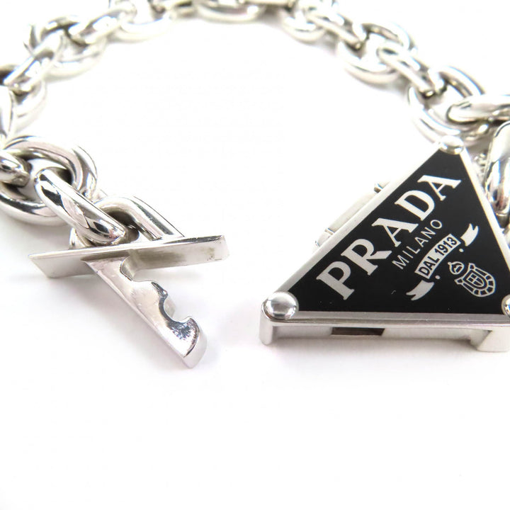 Great PRADA bracelet Triangle Logo Chain Silver 925 mens M 2JB525
