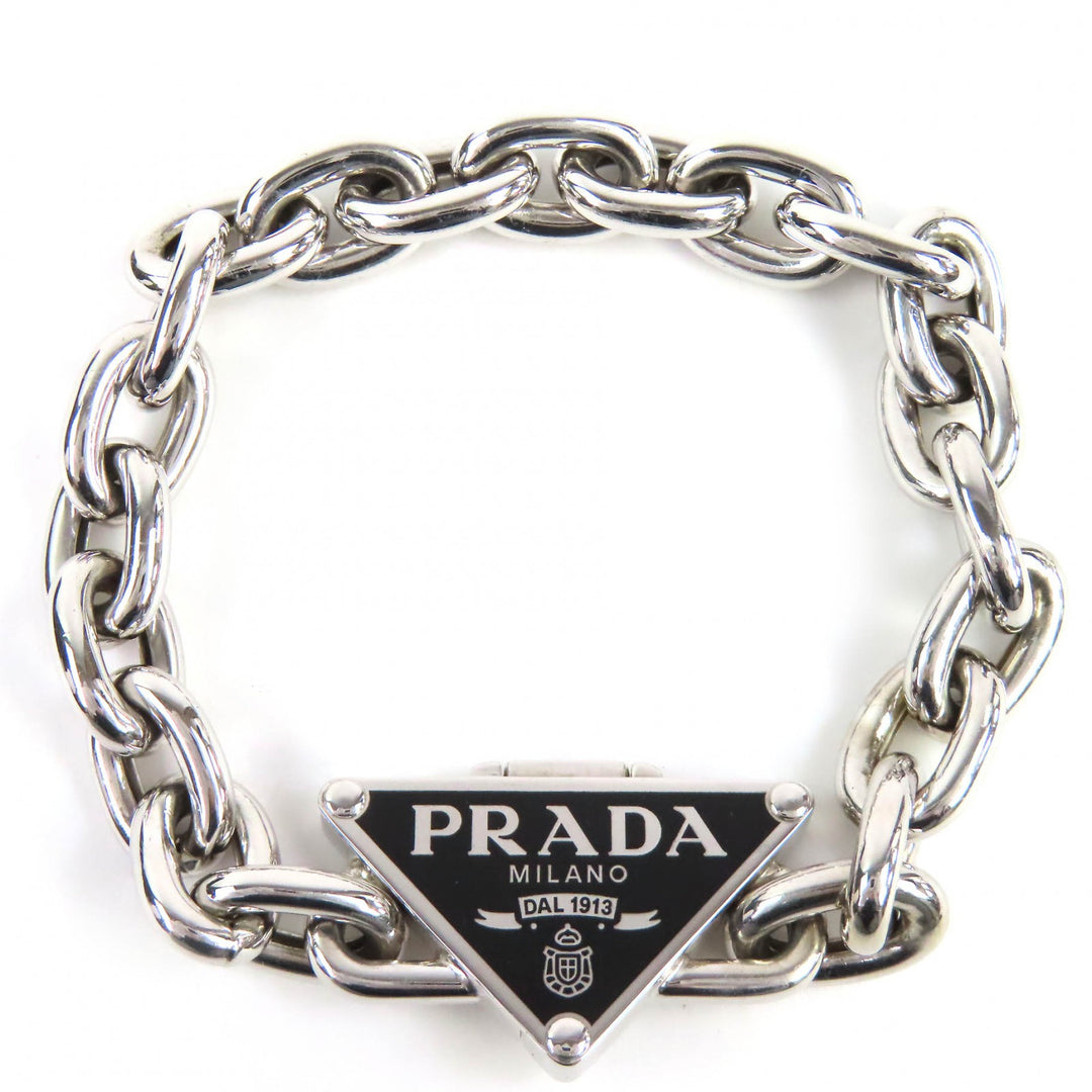 Great PRADA bracelet Triangle Logo Chain Silver 925 mens M 2JB525