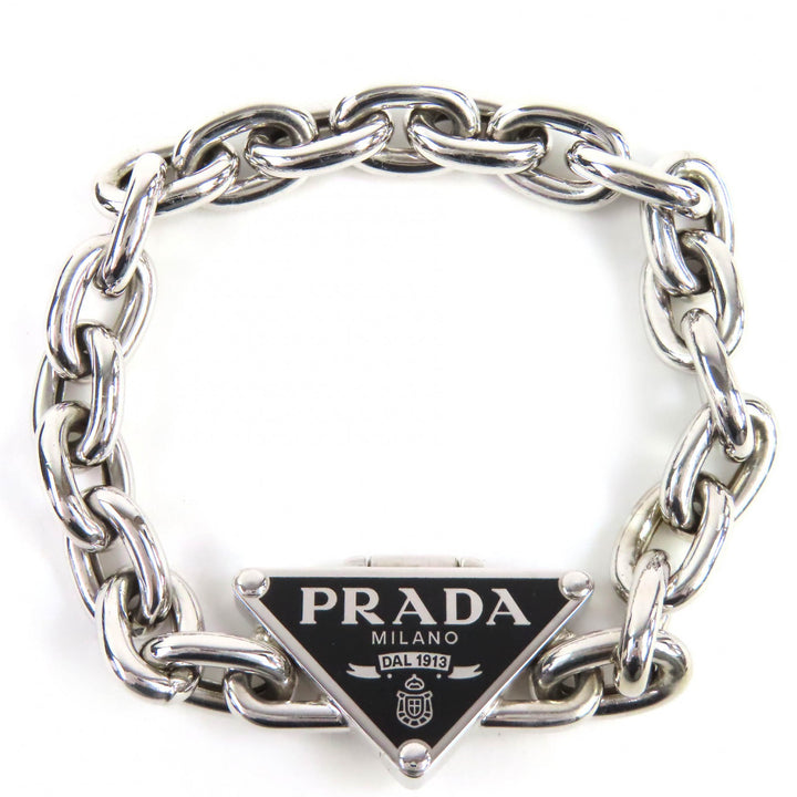 Great PRADA bracelet Triangle Logo Chain Silver 925 mens M 2JB525