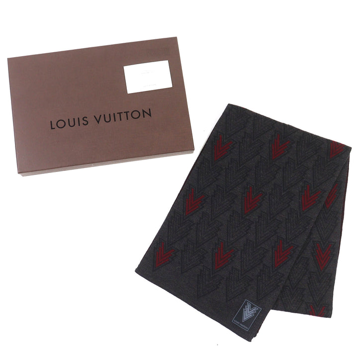 非常に良い LOUIS VUITTON スカーフ エシャルプ トリプルV ダークグレー ボルドー ウール M70032