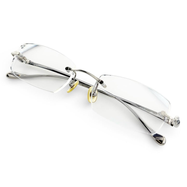 Excellent Cartier Glasses PANTHERE Hairline Two-Point Rimless Silver Women