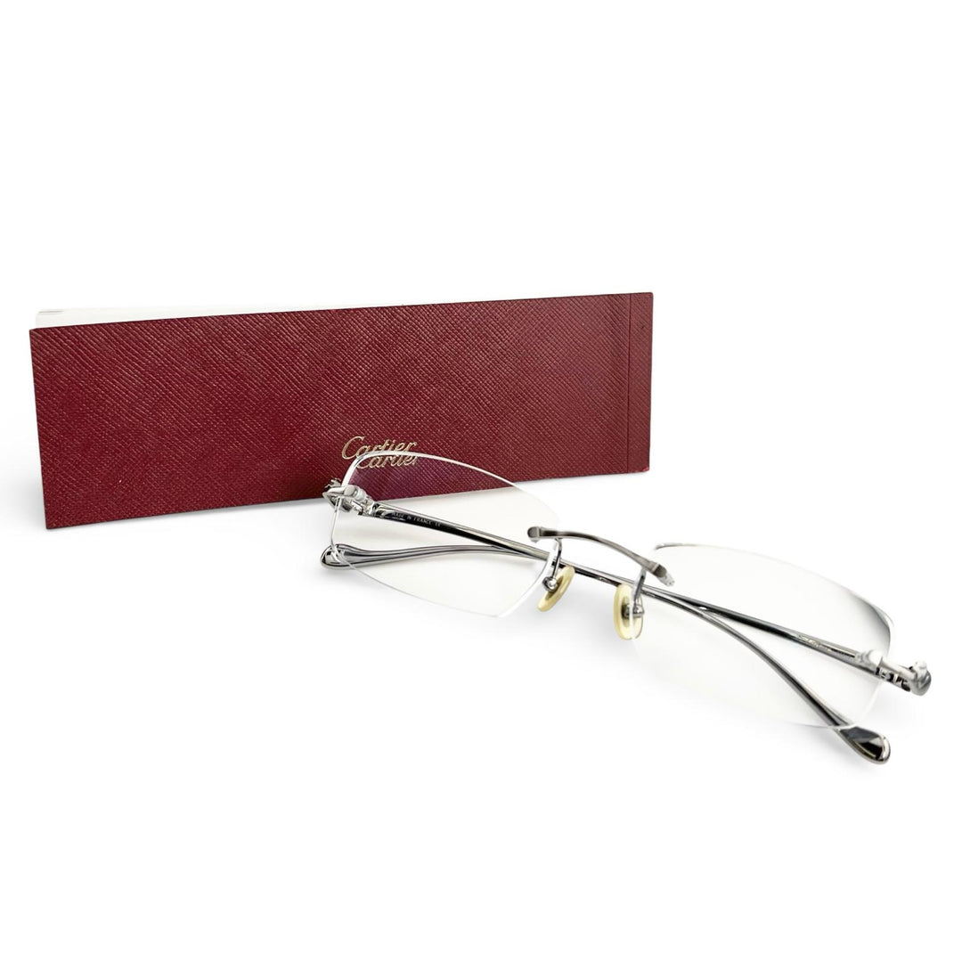 Excellent Cartier Glasses PANTHERE Hairline Two-Point Rimless Silver Women