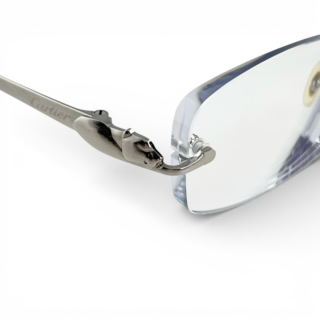 Excellent Cartier Glasses PANTHERE Hairline Two-Point Rimless Silver Women