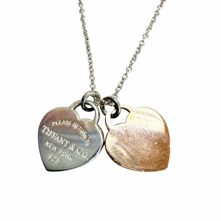 Great TIFFANY&Co. Necklace Mini Double Heart Tag Necklace Silver AG925 Women