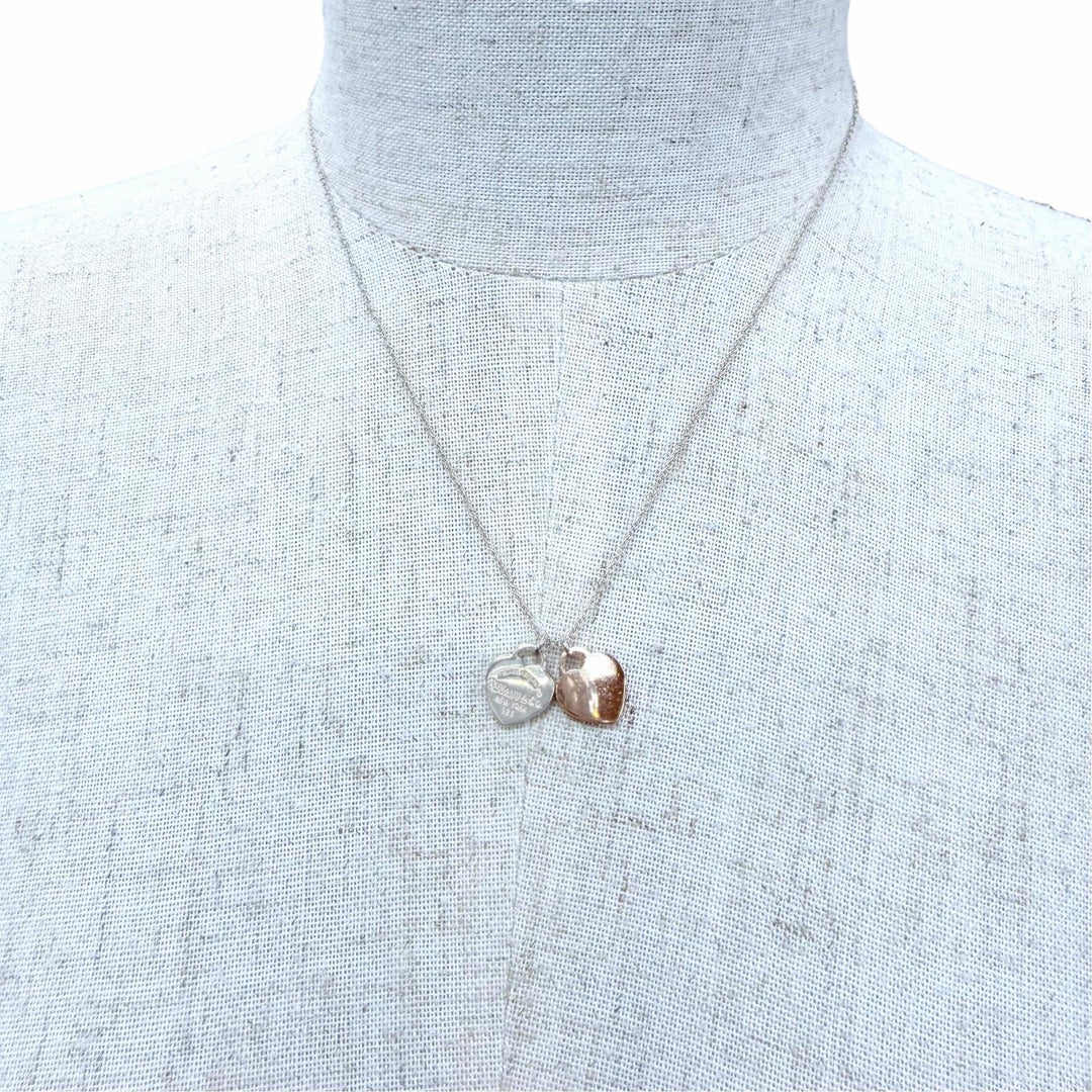 Great TIFFANY&Co. Necklace Mini Double Heart Tag Necklace Silver AG925 Women
