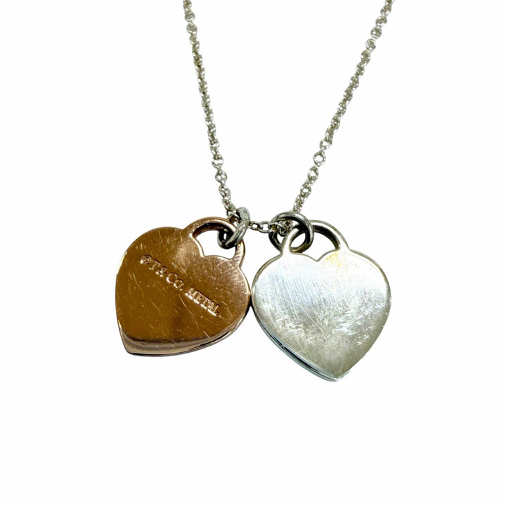 Great TIFFANY&Co. Necklace Mini Double Heart Tag Necklace Silver AG925 Women
