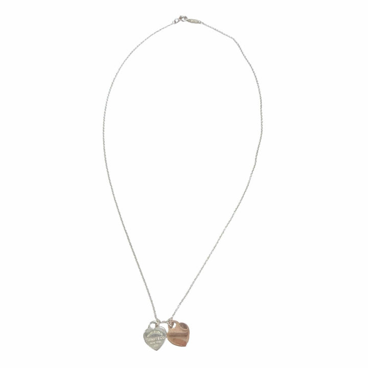 Great TIFFANY&Co. Necklace Mini Double Heart Tag Necklace Silver AG925 Women