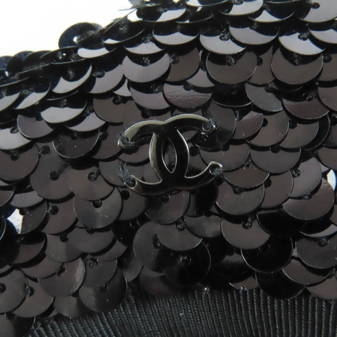 Great CHANEL beret COCO Mark 100% silk lining with sequins black Women M 17C