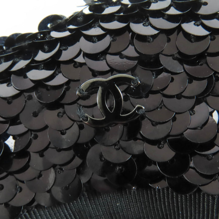 Great CHANEL beret COCO Mark 100% silk lining with sequins black Women M 17C