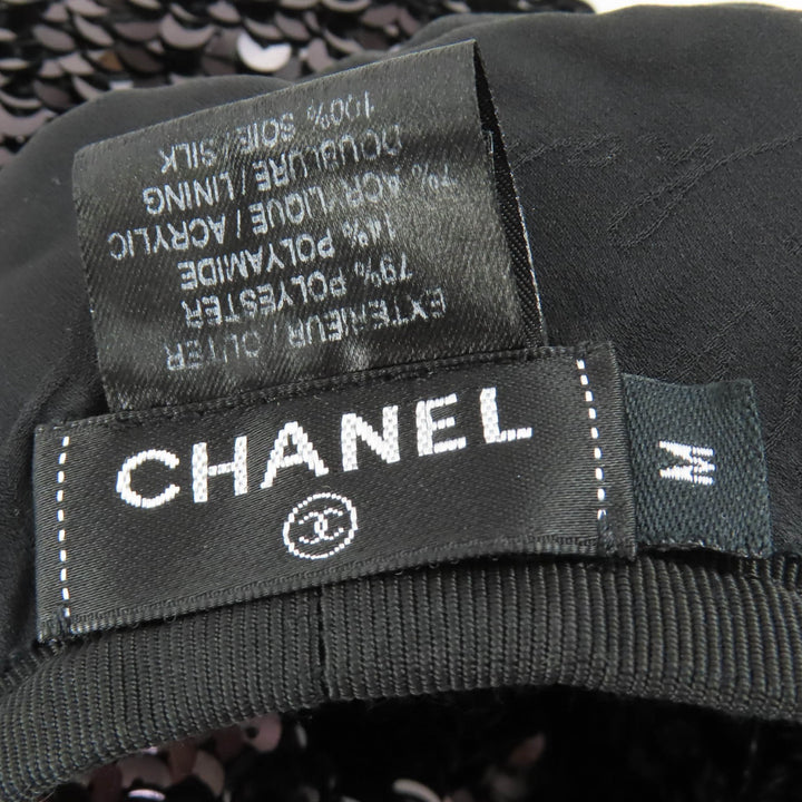 Great CHANEL beret COCO Mark 100% silk lining with sequins black Women M 17C