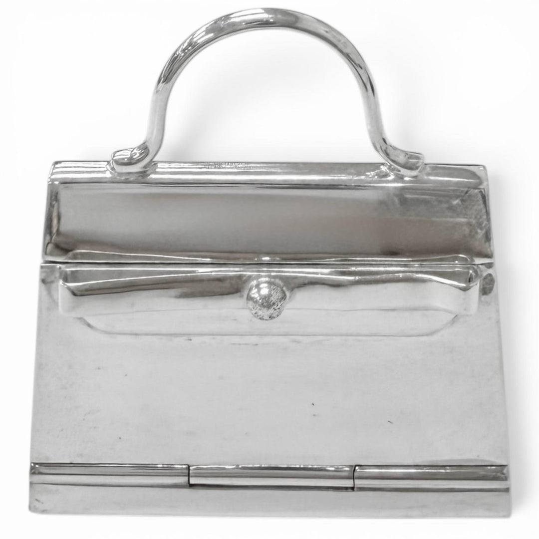 Great HERMES Pendant top Kelly bag motif pill case Silver SV925 mens