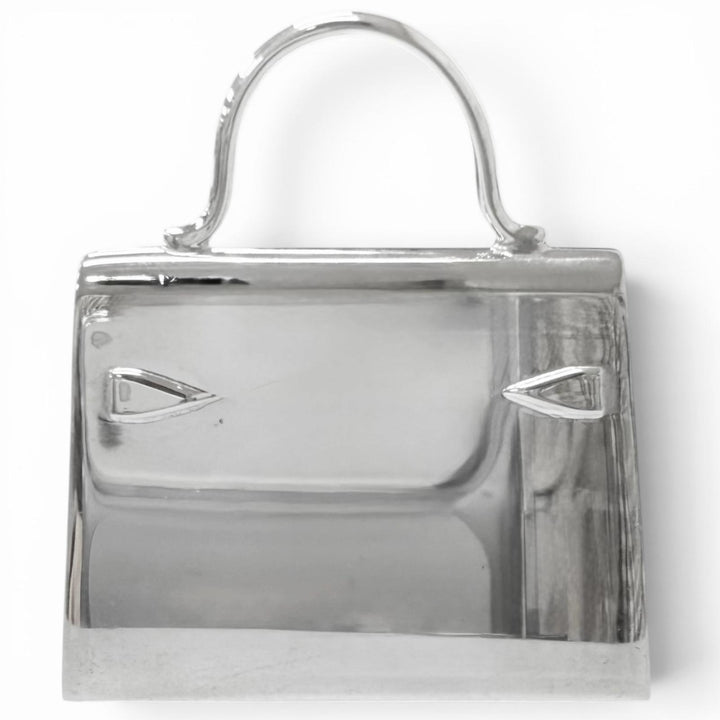 Great HERMES Pendant top Kelly bag motif pill case Silver SV925 mens