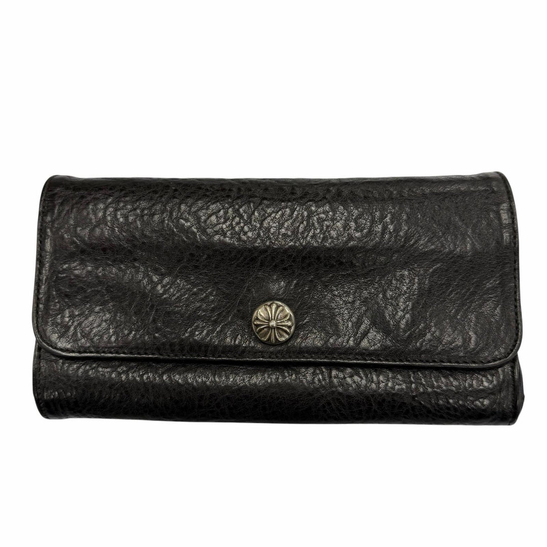 Very Good CHROME HEARTS Purse Judy Cross button long wallet black leather mens