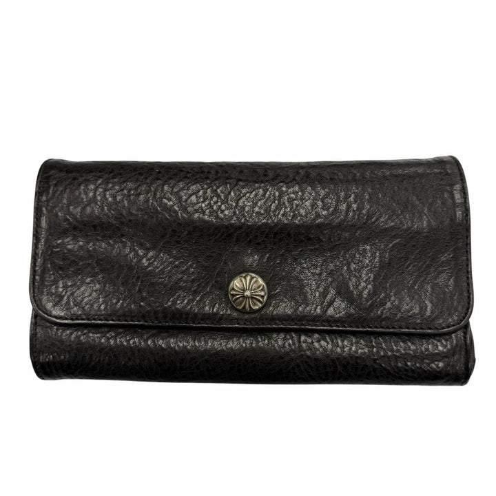Very Good CHROME HEARTS Purse Judy Cross button long wallet black leather mens