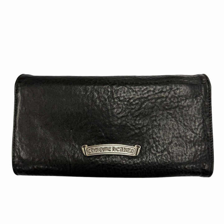 Very Good CHROME HEARTS Purse Judy Cross button long wallet black leather mens