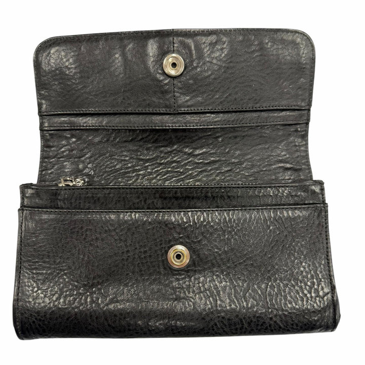 Very Good CHROME HEARTS Purse Judy Cross button long wallet black leather mens