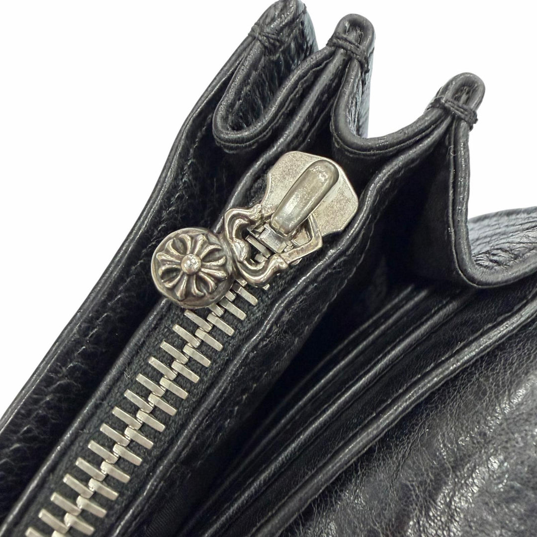 Very Good CHROME HEARTS Purse Judy Cross button long wallet black leather mens