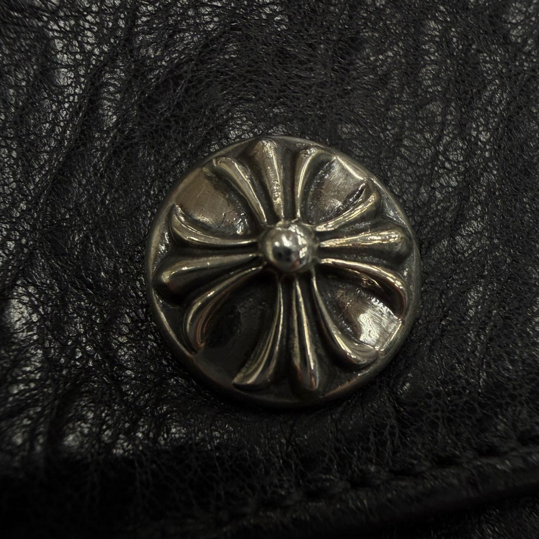 Very Good CHROME HEARTS Purse Judy Cross button long wallet black leather mens