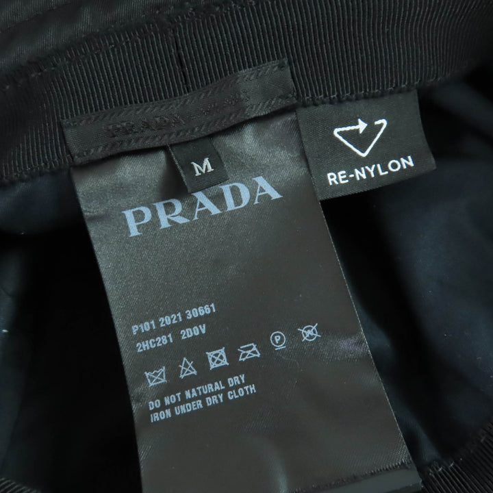 素晴らしいPRADA帽子トライアングルロゴRe-NylonバケットハットブラックポリアミドレディースM 2HC281
