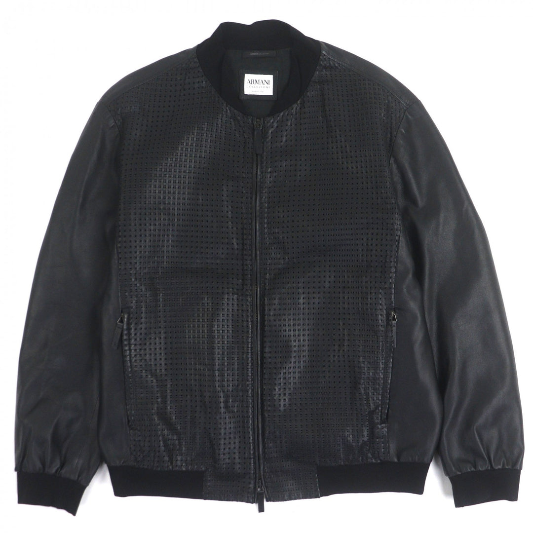 素晴らしいARMANI COLLEZIONIレザージャケットブラックシープレザーメンズ58