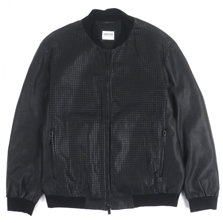 素晴らしいARMANI COLLEZIONIレザージャケットブラックシープレザーメンズ58