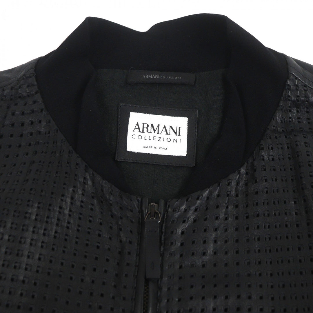 素晴らしいARMANI COLLEZIONIレザージャケットブラックシープレザーメンズ58
