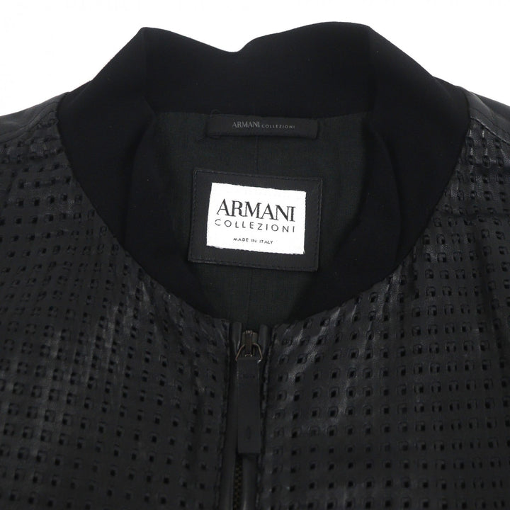 素晴らしいARMANI COLLEZIONIレザージャケットブラックシープレザーメンズ58