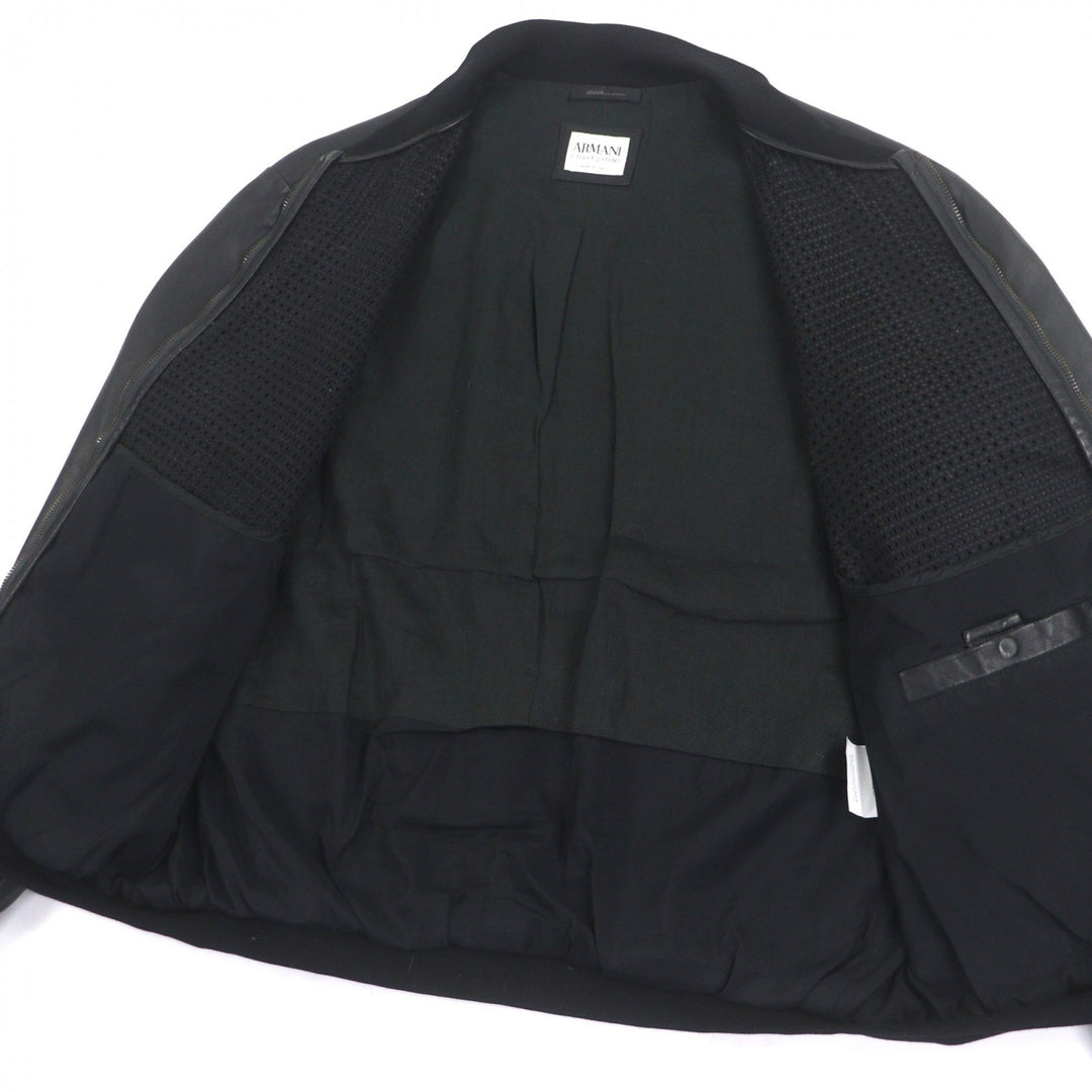 素晴らしいARMANI COLLEZIONIレザージャケットブラックシープレザーメンズ58