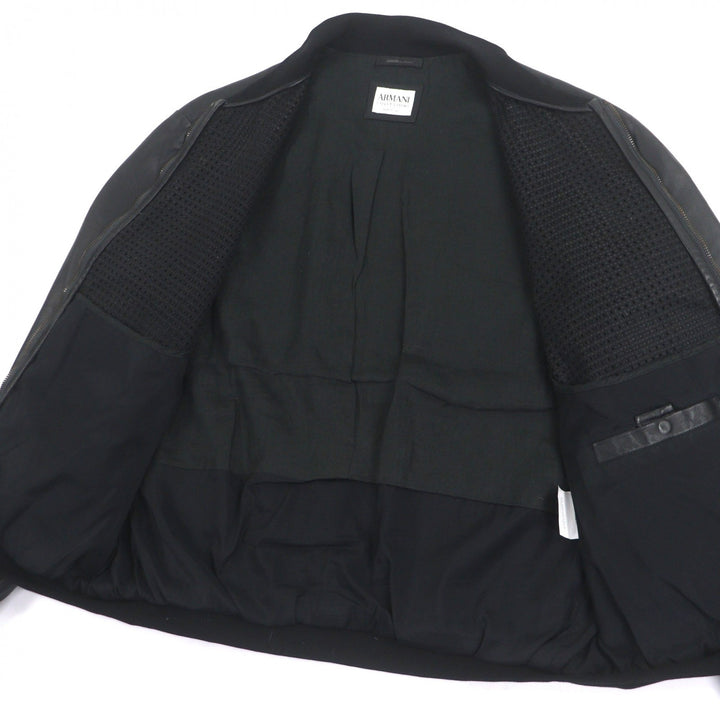 素晴らしいARMANI COLLEZIONIレザージャケットブラックシープレザーメンズ58