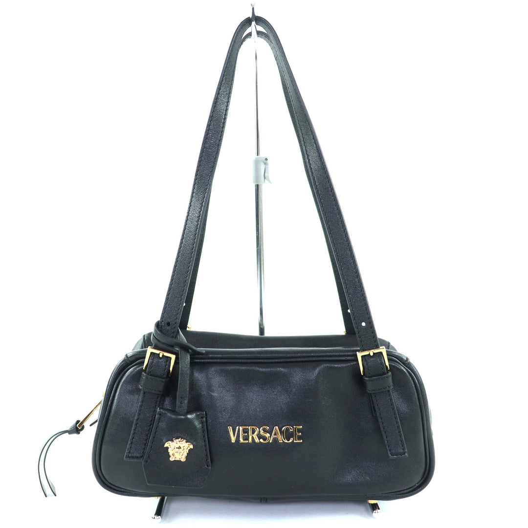 素晴らしい VERSACE ハンドバッグ ヴェルサーチ タグ ナッパ ボウリングバッグ ラムスキンレザー 1015792
