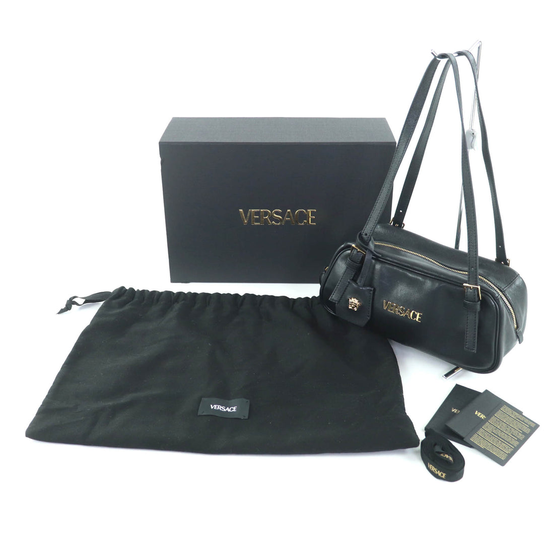 素晴らしい VERSACE ハンドバッグ ヴェルサーチ タグ ナッパ ボウリングバッグ ラムスキンレザー 1015792