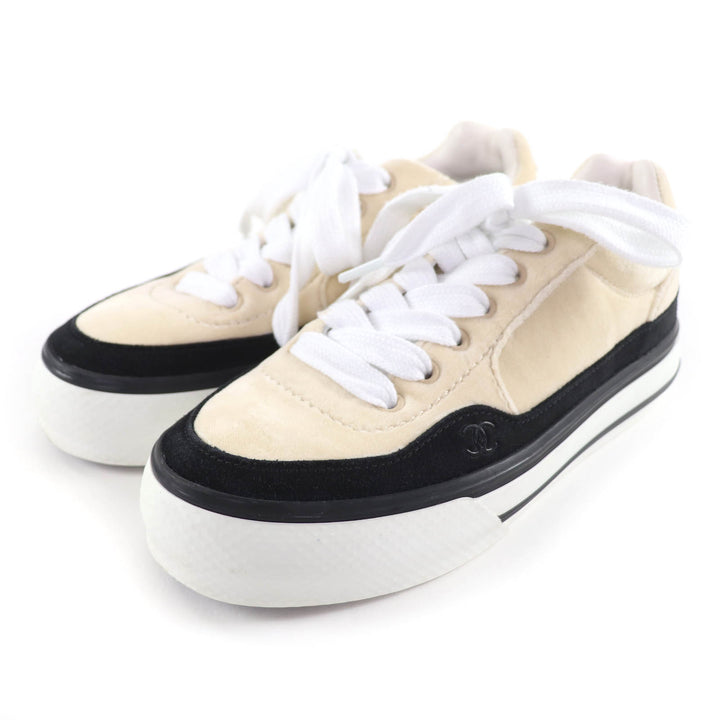 Great CHANEL sneakers COCO Mark Velvet Lace-Up beige velvet Women 36 G45208