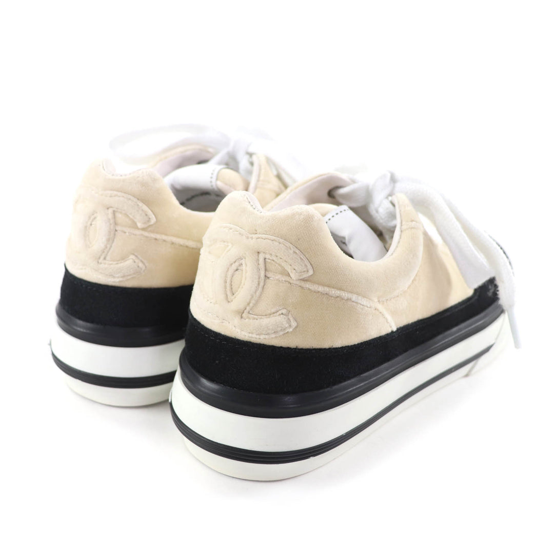 Great CHANEL sneakers COCO Mark Velvet Lace-Up beige velvet Women 36 G45208