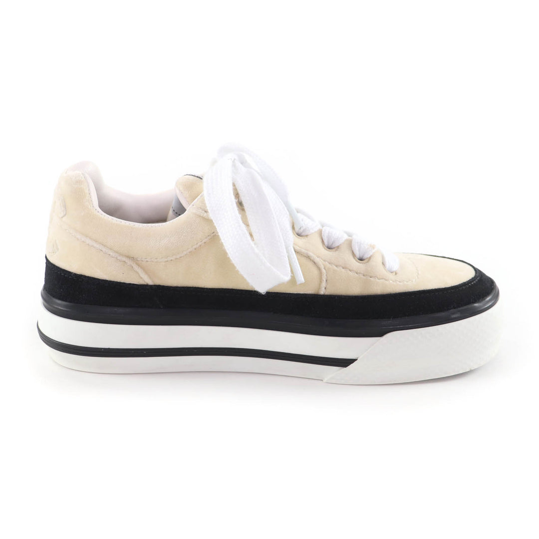 Great CHANEL sneakers COCO Mark Velvet Lace-Up beige velvet Women 36 G45208