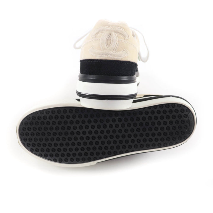 Great CHANEL sneakers COCO Mark Velvet Lace-Up beige velvet Women 36 G45208