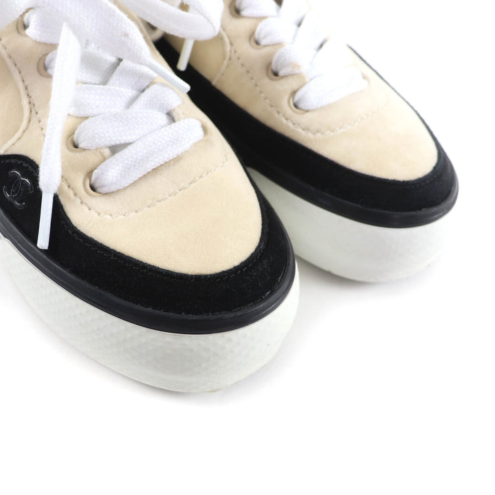 Great CHANEL sneakers COCO Mark Velvet Lace-Up beige velvet Women 36 G45208