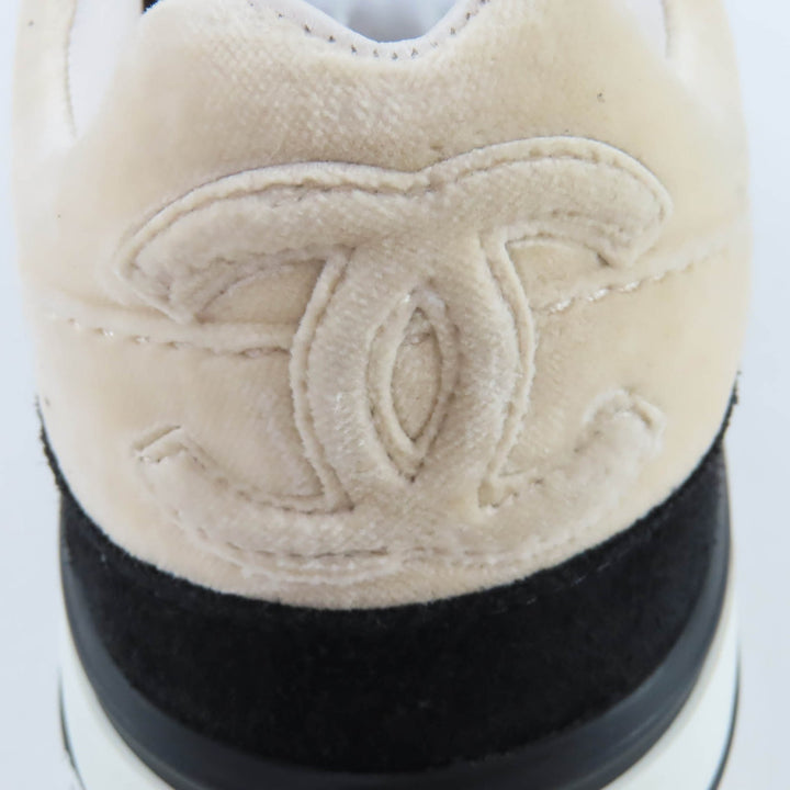 Great CHANEL sneakers COCO Mark Velvet Lace-Up beige velvet Women 36 G45208