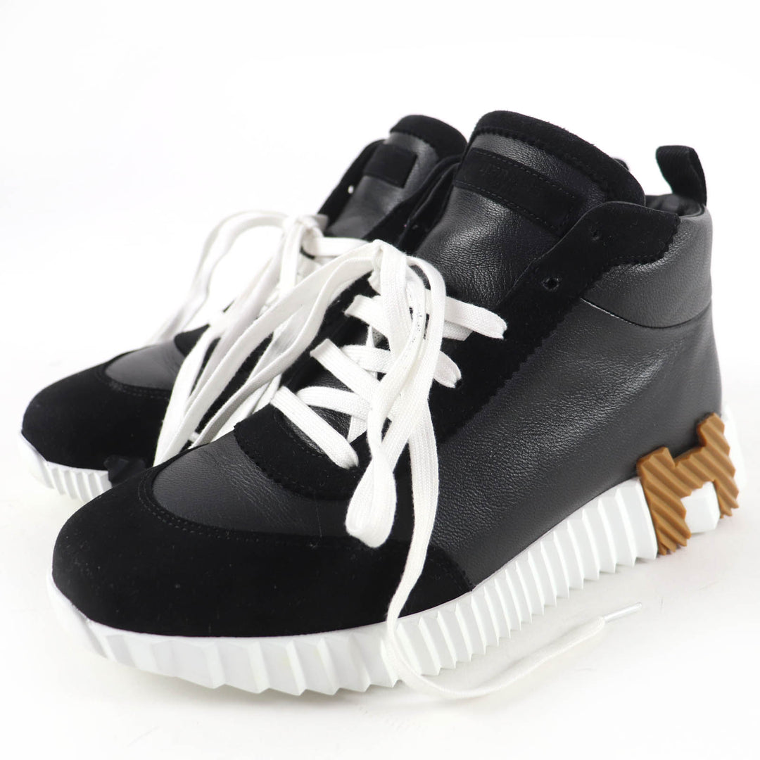 Great HERMES High cut sneakers hip hop H logo lace-up leather black Women 37