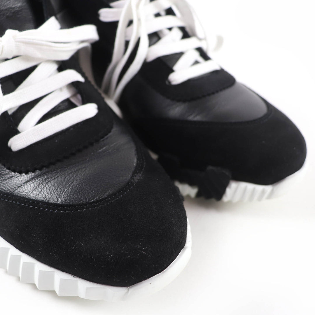 Great HERMES High cut sneakers hip hop H logo lace-up leather black Women 37