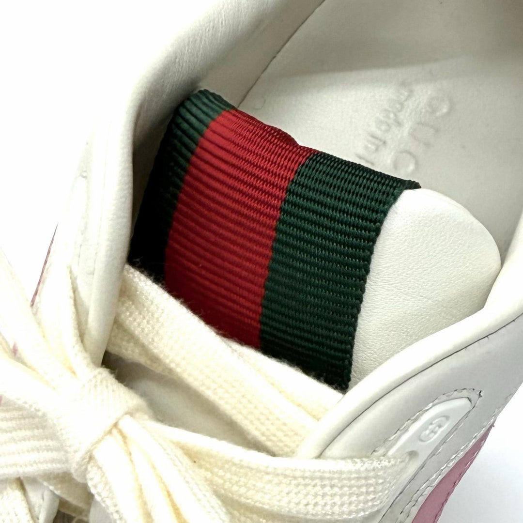 Great GUCCI sneakers Reweb Logo embroidered lace-up leather white 36.5 785728