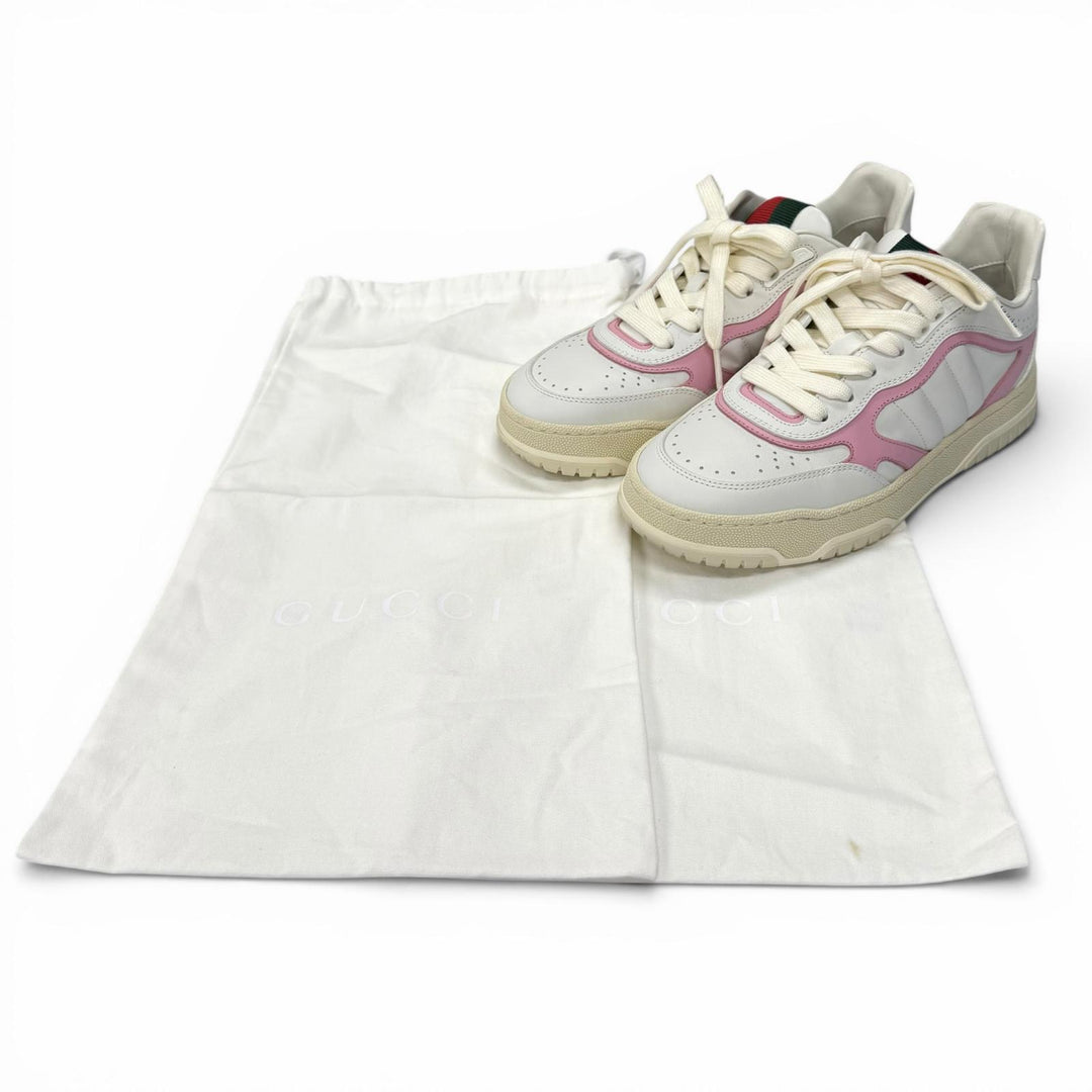 Great GUCCI sneakers Reweb Logo embroidered lace-up leather white 36.5 785728