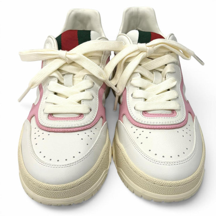 Great GUCCI sneakers Reweb Logo embroidered lace-up leather white 36.5 785728