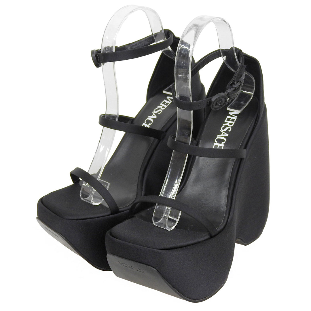 Excellent VERSACE Sandals black Satin Women 37 1004483