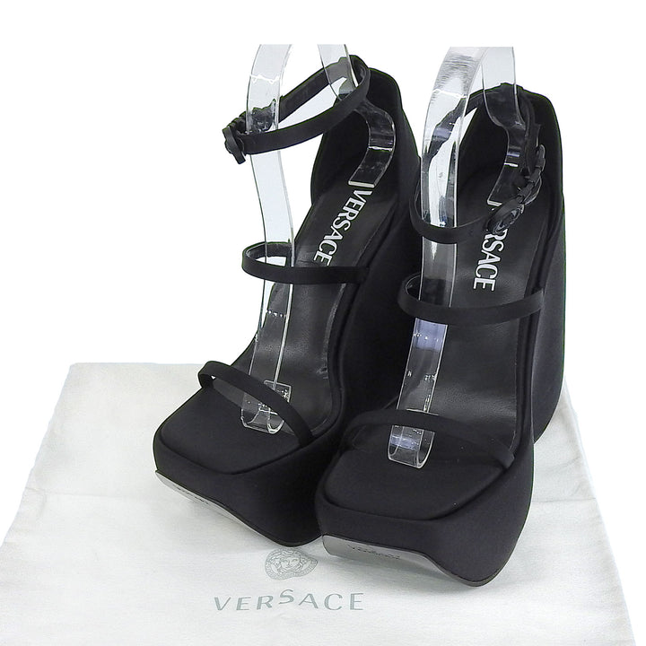 Excellent VERSACE Sandals black Satin Women 37 1004483